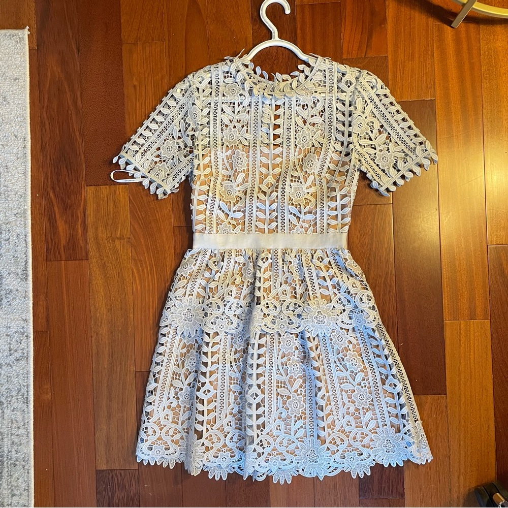 Self-Portrait Blue Guipure Lace Mini Dress